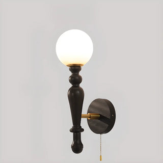 Frosted Glass Globe Wood Wall Sconce with Pull Chain Zawala Image - 5