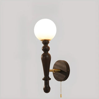 Frosted Glass Globe Wood Wall Sconce with Pull Chain Zawala Image - 6