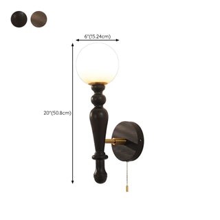 Frosted Glass Globe Wood Wall Sconce with Pull Chain Zawala #size