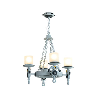 ZOWALA - Blue Anchor Frosted Glass Cylinder Up 5-Light Chandelier