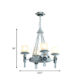 ZOWALA - Blue Anchor Frosted Glass Cylinder Up 5-Light Chandelier