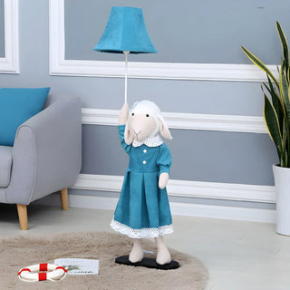 Kid's Room Blue Cartoon Sheep Barrel Fabric Floor Lamp Zawala Image - 1