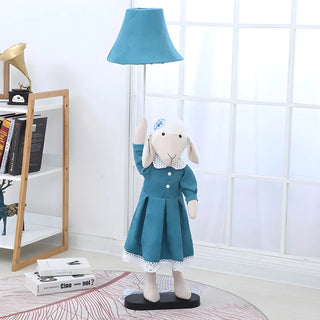 Kid's Room Blue Cartoon Sheep Barrel Fabric Floor Lamp Zawala Image - 2
