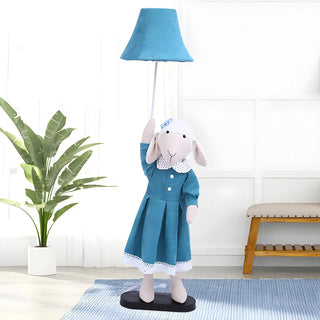 Kid's Room Blue Cartoon Sheep Barrel Fabric Floor Lamp Zawala Image - 3