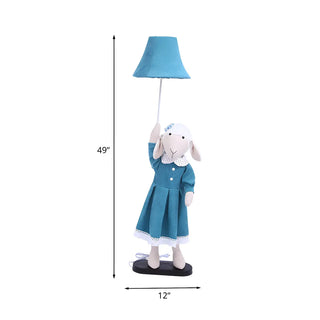 Kid's Room Blue Cartoon Sheep Barrel Fabric Floor Lamp Zawala #size