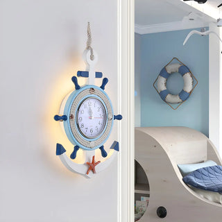 Coastal Rudder Clock Metal Kids Room Blue Wall Sconce Image - 1