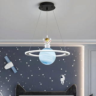 ZOWALA - Blue Planet Spaceman Glass LED Kids Room Chandelier Image - 2