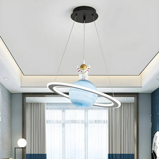 ZOWALA - Blue Planet Spaceman Glass LED Kids Room Chandelier Image - 6
