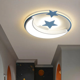 Blue Round Star Moon LED Flush Mount Ceiling Light Zawala Image - 1