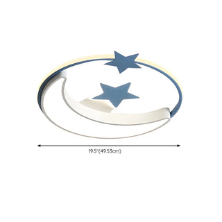 Blue Round Star Moon LED Flush Mount Ceiling Light Zawala Image - 17