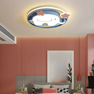 Blue Round Star Moon LED Flush Mount Ceiling Light Zawala Image - 2