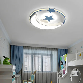 Blue Round Star Moon LED Flush Mount Ceiling Light Zawala Image - 5