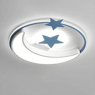 Blue Round Star Moon LED Flush Mount Ceiling Light Zawala Image - 6