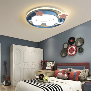 Blue Round Star Moon LED Flush Mount Ceiling Light Zawala Image - 7