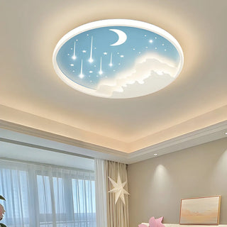 Bedroom Blue Round Starry Sky LED Flush Mount Light Zawala Image - 1