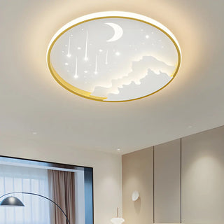 Bedroom Blue Round Starry Sky LED Flush Mount Light Zawala Image - 2