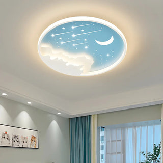 Bedroom Blue Round Starry Sky LED Flush Mount Light Zawala Image - 5