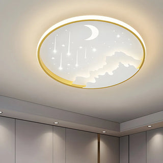 Bedroom Blue Round Starry Sky LED Flush Mount Light Zawala Image - 6