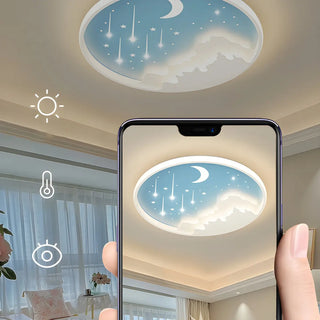 Bedroom Blue Round Starry Sky LED Flush Mount Light Zawala Image - 7