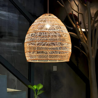 Bohemian Natural Rattan Woven Dome Restaurant Pendant Light Zawala Image - 1