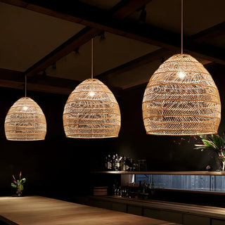 Bohemian Natural Rattan Woven Dome Restaurant Pendant Light Zawala Image - 2