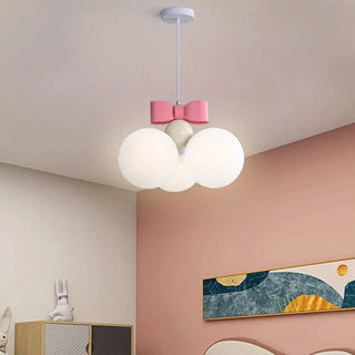 ZOWALA - Pink Bowknot White Glass Ball 3-Light Kids Room Chandelier Image - 1