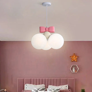 ZOWALA - Pink Bowknot White Glass Ball 3-Light Kids Room Chandelier Image - 2
