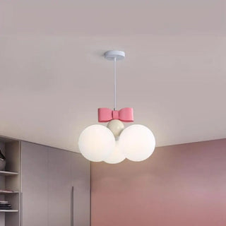 ZOWALA - Pink Bowknot White Glass Ball 3-Light Kids Room Chandelier Image - 3