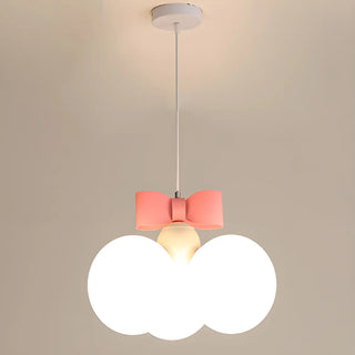 ZOWALA - Pink Bowknot White Glass Ball 3-Light Kids Room Chandelier Image - 4