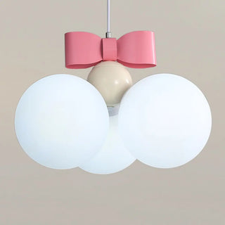 ZOWALA - Pink Bowknot White Glass Ball 3-Light Kids Room Chandelier Image - 6