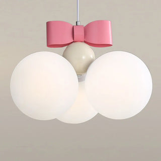 ZOWALA - Pink Bowknot White Glass Ball 3-Light Kids Room Chandelier Image - 7