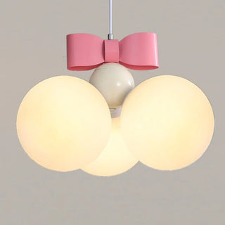 ZOWALA - Pink Bowknot White Glass Ball 3-Light Kids Room Chandelier Image - 8