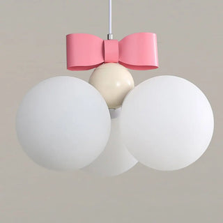 ZOWALA - Pink Bowknot White Glass Ball 3-Light Kids Room Chandelier Image - 9