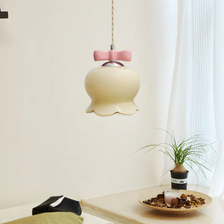 ZOWALA - Nordic Flower Bowknot Metal Dining Room Pink Pendant Light Image - 2