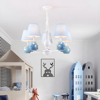 Branch Fish Metal Fabric Kids Room Blue Chandelier Zawala Image - 1