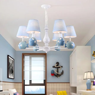 Branch Fish Metal Fabric Kids Room Blue Chandelier Zawala Image - 3