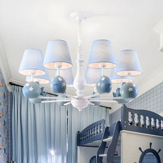 Branch Fish Metal Fabric Kids Room Blue Chandelier Zawala Image - 4