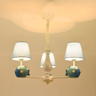Branch Fish Metal Fabric Kids Room Blue Chandelier Zawala Image - 5