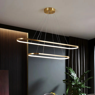 ZOWALA - Oval Linear Metal Brass 2-Tiered LED Island Chandelier Image - 1