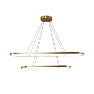 ZOWALA - Oval Linear Metal Brass 2-Tiered LED Island Chandelier Image - 10