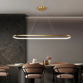 ZOWALA - Oval Linear Metal Brass 2-Tiered LED Island Chandelier Image - 15