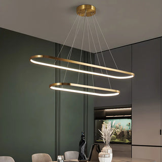 ZOWALA - Oval Linear Metal Brass 2-Tiered LED Island Chandelier Image - 16