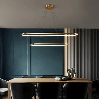 ZOWALA - Oval Linear Metal Brass 2-Tiered LED Island Chandelier Image - 17