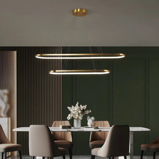 ZOWALA - Oval Linear Metal Brass 2-Tiered LED Island Chandelier Image - 18