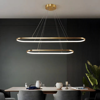 ZOWALA - Oval Linear Metal Brass 2-Tiered LED Island Chandelier Image - 2