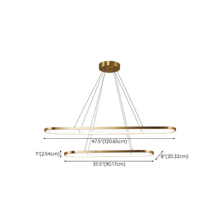 ZOWALA - Oval Linear Metal Brass 2-Tiered LED Island Chandelier Image - 21