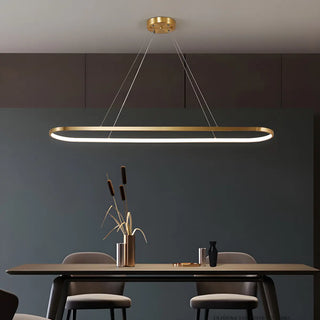 ZOWALA - Oval Linear Metal Brass 2-Tiered LED Island Chandelier Image - 3