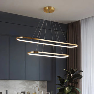 ZOWALA - Oval Linear Metal Brass 2-Tiered LED Island Chandelier Image - 4