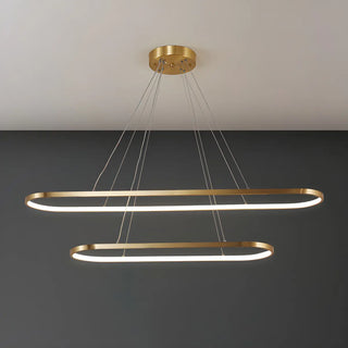 ZOWALA - Oval Linear Metal Brass 2-Tiered LED Island Chandelier Image - 8