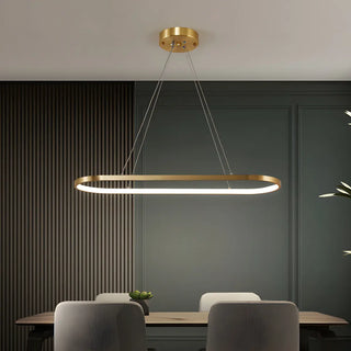 ZOWALA - Oval Linear Metal Brass 2-Tiered LED Island Chandelier Image - 9